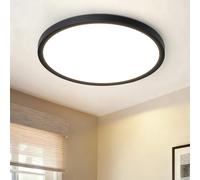 CBJKTX Lámpara de techo LED para baño - Negra, ideal para cocina, baño, sala de estar, terraza acristalada y balcón.