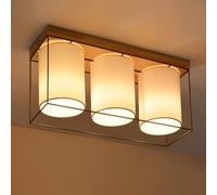 CBJKTX Plafonnier Chambre Bois - Plafonnier Vintage 3 Flammes E14 Lampe de Cuisine avec Abat-jour Tissu Spot de Plafond pour Salon Chambre Enfants Salle à Manger Couloir (sans ampoules)