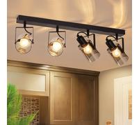 CBJKTX Plafonnier Noir Spots de plafond 4 Flammes - 350° Pivotant Plafonnier Vintage Industriel E14 Verre Plafonnier Spots Gris Fumée Applique pour couloir salon（Sans source lumineuse）