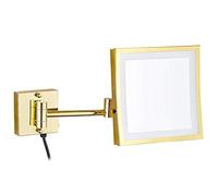 CBKDXECYD Miroirs de courtoisie muraux, 8,5 Pouces Simple Face en Laiton éclairé 3X grossissant Maquillage Rasage Pliant avec Interrupteur Prise électrique(Gold)