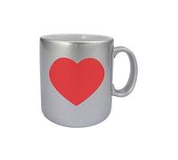 CBKREATION Mug argenté Coeur - Céramique - Gris et rouge - H.9.5 cm - Diam 8 cm - Imprimé en France
