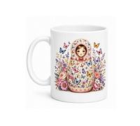 Cbkréation Mug poupée russe papillons - Céramique 350 ml - Fond Blanc