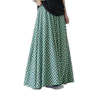 CBLdF Jupes Femme Femmes Big Swing Plaid A-Line Jupe Casual Lazy Aaist Long Jupe pour Le Printemps De L'été-Vert-l