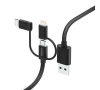 Hama Câble 3 en 1 micro-USB / USB-C / Lightning 1,5 m nylon 3A 480 Mbit/s noir