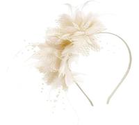 CBMZHF Chapeau bibi élégant en maille avec plumes et fleurs pour femme, accessoire de cheveux pour mariée et invitée de mariage, course hippique, thé de l'après-midi, anniversaire, soirée (beige)