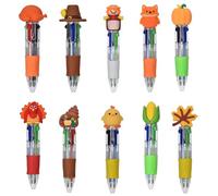 CBMZHF Lot de 10 stylos fantaisie multicolores pour Thanksgiving Fall Harvest avec motifs de dinde, pèlerin, poussin, renard, maïs, encre multicolore 4 en 1