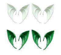 CBMZHF Lot de 4 paires d'oreilles d'elfe pour cosplay, vert et blanc, pointes pointues douces, pour déguisement, Halloween, Noël, costumes de Noël, 8 cm de long