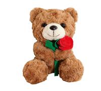 CBMZHF Ours en peluche avec rose rouge, marron, doux et douillet, 30 cm de hauteur, 17 cm de large, cadeau romantique