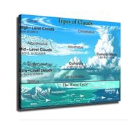 CBQZCHWDKT Weather Education Poster Cloud Types Water Cycle Reference | Informative classroom art helping identify clouds and storm patterns(Framed,12X18inch(30X45cm))