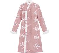 CBROOT Robe Cheongsam Chinoise pour Femme -Automne Hiver Chinois Style Rétro Amélioré Manches Longues Cheongsam Robe Manteau Brodé Élégant Vêtements De Fête Mi-Longs, Rose, XL