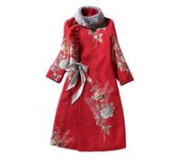 CBROOT Robe Cheongsam Chinoise pour Femme -Hiver Chine Style Mode Vintage Qipao Femmes Épaissir Chaud Chinois Traditionnel Robe Améliorer Moderne Élégant Manches Longues Cheongsam, Rouge,XL