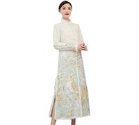 CBROOT Robe Cheongsam Chinoise pour Femme -Mode Élégant Chinois Style Longue Manches Cheongsam Femmes Manteau Vintage Long Veste Tang Costume Hiver Chaud Vêtements D’Extérieur Banquet Qipao,XL