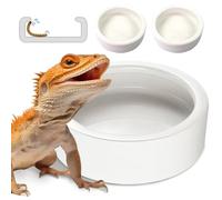 CBROSEY HELIME Lot de 2 Bols à Eau pour Reptiles en céramique pour Animaux domestiques - pour Dragon Barbu caméléon, ermite, Crabe, Roche, Reptile, Cricket Anti-évasion, Large