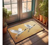 CBRT Grand paillasson d'intérieur avec deux oiseaux blancs avec pieds noirs - Paillasson volant - Décoration d'automne - 65 x 90 cm