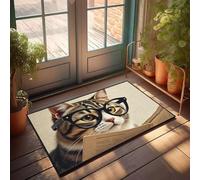 CBRT Grand paillasson d'intérieur avec un chat portant des lunettes lisant un livre, paillasson, décoration d'automne, paillasson pour la maison seul (40 x 60 cm)