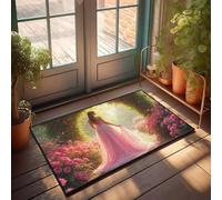CBRT Paillasson amusant « A Woman In A Pink Dress Walks Down A Path Lined with Flowers » Paillasson pour l'automne - Paillasson d'extérieur pour chaussures de porte (50 x 80 cm)