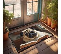 CBRT Paillasson amusant pour décoration de chambre de garçon, adolescent un carlin lisant un livre ouvert, décoration de salle de bain amusante, paillasson d'hiver extérieur (40 x 60 cm)