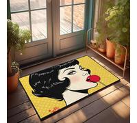 CBRT Paillasson amusant pour décoration d'intérieur avec une femme aux cheveux noirs qui lèche une sucette rouge (50 x 80 cm)