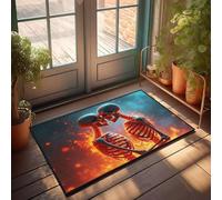 CBRT Paillasson décoratif pour chambre de garçon avec deux squelettes amoureux brillant avec passion ardente - Décoration de salle de bain amusante - Paillasson d'hiver (50 x 80 cm)