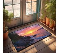 CBRT Paillasson d'été pour porte d'entrée coucher de soleil sur la côte rocheuse avec des teintes orange et rose vif et tapis de porte d'automne (50 x 80 cm)