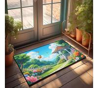 CBRT Paillasson d'extérieur avec un jardin pittoresque avec un belvédère, des fleurs vibrantes et des papillons flottants, paillasson d'intérieur et d'extérieur (65 x 90 cm)