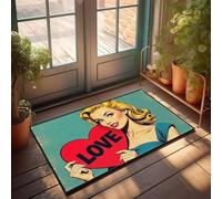 CBRT Paillasson d'extérieur d'automne avec inscription « A Woman Holding A Heart Shape Sign With The Word Love On It » - Paillasson absorbant - Tapis d'intérieur de vacances (50 x 80 cm)