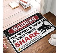 CBRT Paillasson d'intérieur avec inscription « Warning This Property Is Protected By A Highly Trained Shark » - Décoration de piscine - 50 x 80 cm