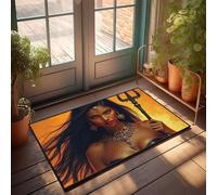 CBRT Paillasson d'intérieur pour porte d'entrée « A Woman With Long Dark Hair Hold A Trident Against An Orange Background Doormat Fall Floor Mat Outdoor Mens Room Decor (50 x 80 cm)