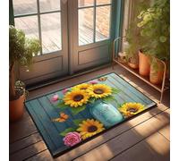 CBRT Paillasson d'intérieur pour porte d'entrée, tournesols dans un pot bleu avec papillons, tapis de sol d'automne pour décoration de chambre d'homme (50 x 80 cm)