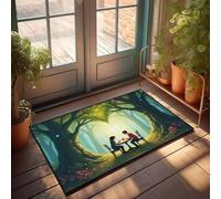 CBRT Paillasson d'intérieur unique pour entrée deux personnes assises à une table dans une forêt magique - Tapis de sol d'automne - Décoration de chambre pour homme (65 x 90 cm)