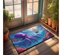 CBRT Paillasson drôle d'extérieur avec une pieuvre géante violette nage près d'un bateau dans une mer orageuse - Décoration de porche - 65 x 90 cm