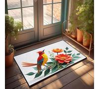 CBRT Paillasson extérieur Un oiseau coloré perché parmi des fleurs vibrantes Paillasson Paillasson d'intérieur ou d'extérieur (65 x 90 cm)