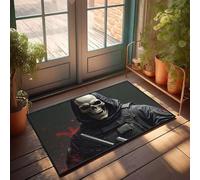 CBRT Paillasson vintage motif tête de mort soldat avec arme, tapis de bienvenue personnalisé pour l'extérieur (65 x 90 cm)
