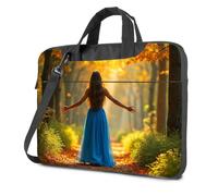 CBRT Sac à dos de voyage pour ordinateur portable Une femme en robe bleue marche à travers une forêt d'automne Sac pour ordinateur portable 17 pouces Sac à dos noir, couleur, 29x40cm