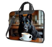 CBRT Sac à dos d'ordinateur pour homme, un chien noir avec des yeux jaunes assis à une table, patinant à une tasse de café, sac à dos pour ordinateur portable de voyage, couleur, 29x38cm