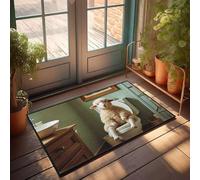 CBRT Tapis de porche d'extérieur « A Sheep Is Sitting On A Toilet In A Bathroom » - Tapis de salle de bain - Décoration extérieure amusante (50 x 80 cm)