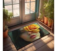 CBRT Tapis de porche extérieur « A Young Woman With A Yellow Rose Covering Her Eye » - Tapis de salle de bain - Décoration extérieure amusante (50 x 80 cm)