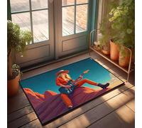 CBRT Tapis de porche pour l'extérieur avec inscription « A Woman in Orange Play Guitar Under A Starry Sky » - Tapis de salle de bain - Décoration extérieure amusante (65 x 90 cm)