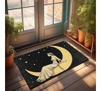 CBRT Tapis de porte d'entrée avec inscription « A Woman In A White Dress Sits on A Crescent Moon Under A Starry Night Sky » - Tapis de sol d'automne - Décoration de chambre pour homme (40 x 60 cm)