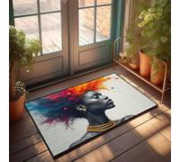 CBRT Tapis de salle de bain amusant, une explosion de peinture aux couleurs vives qui entoure une tête de femme, petit paillasson de bienvenue, paillasson d'extérieur (65 x 90 cm)