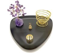 CBRVTY Brûleur d'encens 5 en 1 pour méditation, tôle épaisse en acier inoxydable, diamètre : 16 cm, grand cendrier, améthyste, arbre de vie, pour cônes d'encens, bobines d'encens