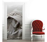 CBWRAW 3D Autocollants De Porte Affiche Statue De Fille De Mode Imperméable Auto-Adhésif Porte Murale Papier Peint Stickers pour Salon Enfant Chambre Cuisine Salle De Bain Décoration 77cmx200cm