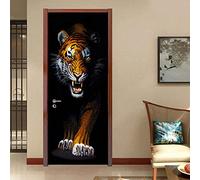 CBWRAW 3D Effect Sticker De Porte Imperméable Auto-Adhésif Amovible Autocollant Vinyle Animal Tigre Poster pour Salon Enfants Adultes Chambre Cuisine Salle De Bain Decoration 77x200cm