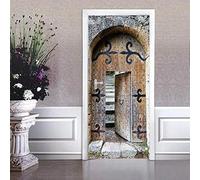 CBWRAW Stickers De Porte 3D Imperméable Auto-Adhésif Intérieure Art Décoration Trompe l'oeil Porte en Bois Marches en Pierre Vintage Sticker Muraux pour Adulte Enfant Salle Bain Salon Chambre Poster