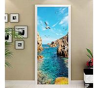 CBWRAW Stickers De Porte 3D Intérieure Art Décoration Trompe l'oeil Poster 77x200cm Paysage Marin Bleu Récif Sticker Muraux pour Adulte Enfant Salle Bain Salon Chambre Imperméable Auto-Adhésif