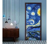 CBWRAW Stickers De Porte, 3D Intérieure Chambre Décoration Trompe l'oeil Ciel Étoilé Bleu Abstrait Imperméablen Amovible Sticker Muraux pour Adulte Enfant Salle Bain Poster Decoration 77x200cm