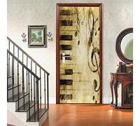 CBWRAW Stickers De Porte, 3D Intérieure Chambre Décoration Trompe L'Oeil Notes De Musique De Piano Vintage Imperméablen Amovible Sticker Muraux Pour Adulte Enfant Salle Bain Poster Decoration 77X200cm