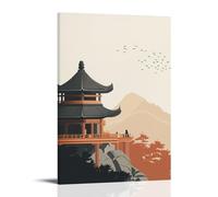 CBWVUWHJW Illustration minimaliste de pagode taoïste pour salles de méditation - Décoration murale tendance à suspendre - 50 x 75 cm