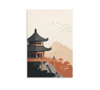 CBWVUWHJW Illustration minimaliste de pagode taoïste pour salles de méditation - Décoration murale tendance à suspendre - 40 x 60 cm