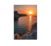 CBWVUWHJW Paysage - Coucher de soleil doré sur la côte méditerranéenne - Décoration murale tendance - Poster d'art à suspendre et peinture murale 40 x 60 cm